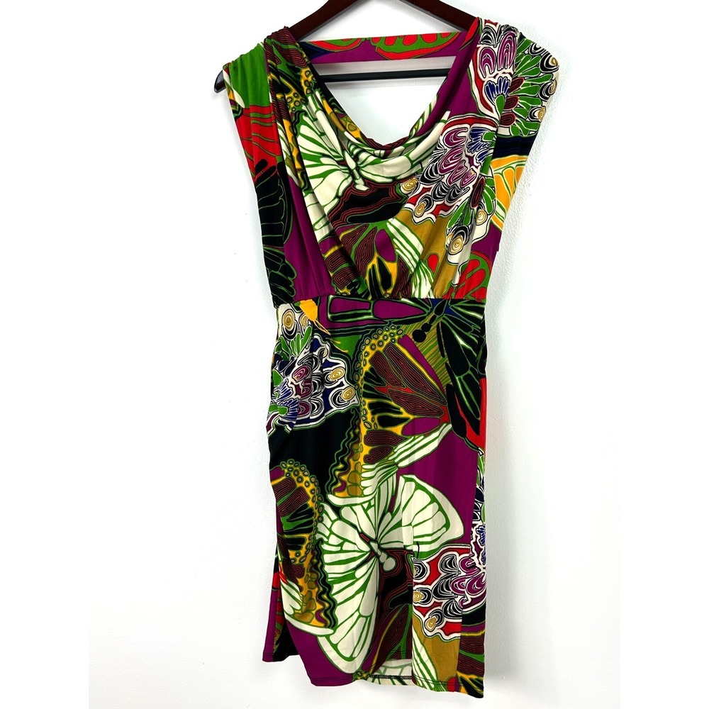 Alfani Womens Size 2P Petite Multicolor Island Butterfly Cap Sleeve Draped Dress